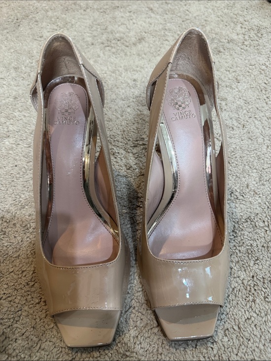Vince Camuto Shoes - Vince Camuto Nude Patent Open-Toe Heels